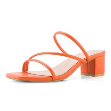 Imagem de Shoe'N Tale Sandálias femininas salto baixo grosso salto bloco quadrado aberto bico aberto slip on mules, Laranja, 37