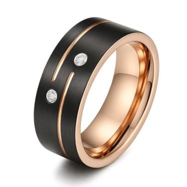 Imagem de Anel Feminino Preto Masculino Tungstênio 8 Mm Fosco Pedrinha Resistent