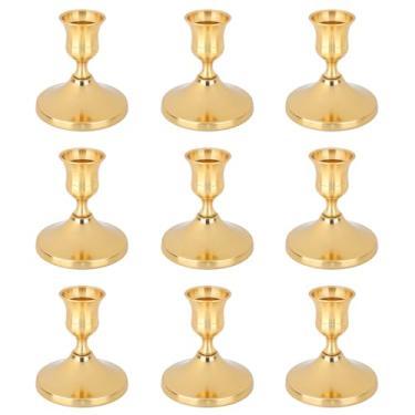 Imagem de 9 Conjunto de Castiçais Cônicos Vintage Latão Dourado, Castiçais Curtos de Metal para Centro Mesa Jantar Decoração Casamento Exibição Lareira e Decoração Festiva para Casa