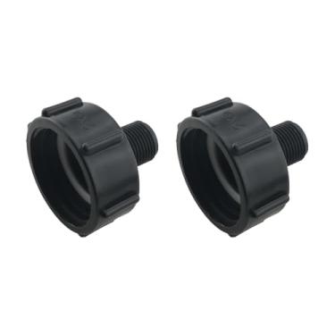 Imagem de WELWIK 2 peças de plástico preto IBC adaptador de drenagem portátil 5 cm rosca grossa x 3/4 polegada macho NPT mangueira conector de tubo de tanque de água