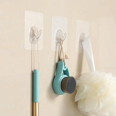 Imagem de ZJchao Gancho de Parede Adesivo, Resistente, Reutilizável, Pegajoso, para Banheiro, Cozinha, Telha de Aço Inoxidável, Vidro, Plástico, 80g