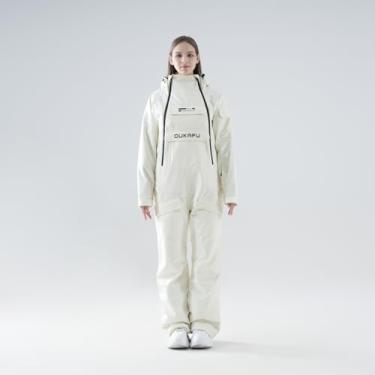 Imagem de OUKAFU Macacão De Esqui Feminino, Peça Única, À Prova D'Água, Macacão De Esqui, Macacão De Inverno, Macacão De Neve, Macacão De Snowboard Para Esportes Na Neve (Branco, Xxg)