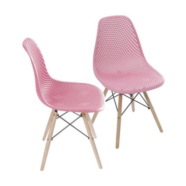 Imagem de Kit 02 Cadeiras Boxbit Colmeia Pp Rosa Base Madeira