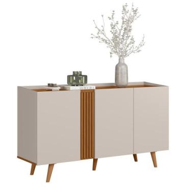 Imagem de Buffet Capri - 3 Portas Detalhe Ripado Off White Fosco/Freijó - Colibr
