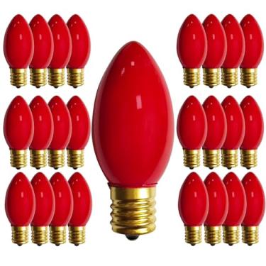 Imagem de Konictom Pacote com 25 lâmpadas vermelhas de Natal, lâmpadas de substituição vermelhas incandescentes de vidro C9 para luz noturna, base de candelabro C9/E17 7 watts, ótima para luzes de corda de