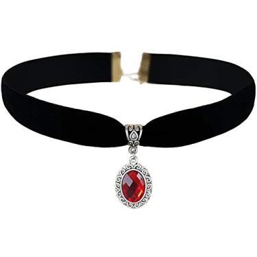 Imagem de Fuqimanman2020 Gargantilha gargantilha de veludo gótico vermelho preto com pingente de coração para mulheres, bruxa, noiva, vampiro, gargantilha para festa, acessórios de fantasia, Small, Zinco, Sem
