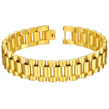 Imagem de ChainsHouse Pulseiras de identificação para homens, aço inoxidável/ouro 18 quilates, banhado a metal preto, pulseira robusta com gravação personalizada, com ferramenta de remoção,