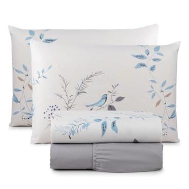 Imagem de Jogo de Lençol Casal Padrão 04 Peças 200 Fios Cama Box Estampado Toque Aveludado Macio(Fly)