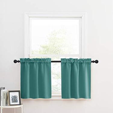 Imagem de Cortinas de cozinha para janelas pequenas - blackout isolamento térmico funcional haste bolso superior decoração de Natal camadas de cortina para porão/loft/dormitório, conjunto de 2, 73,7 x 61 cm