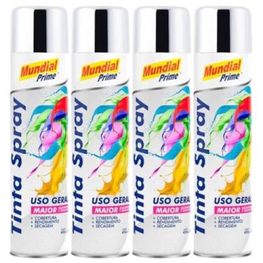 Imagem de Kit 4 Tinta Aerossol Spray Cromado Uso Geral 400ml/240g Mundial Prime
