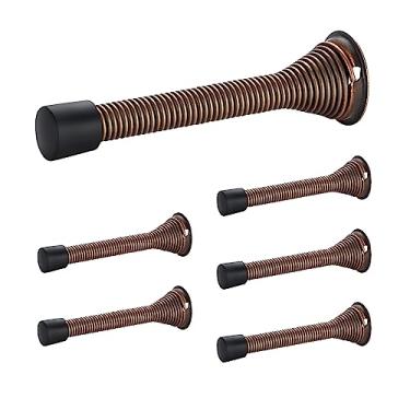 Imagem de Ravinte Rolhas de porta, pacote com 6 batentes de porta com mola com amortecedor de borracha, batentes de porta de bronze polido a óleo para parte inferior da porta