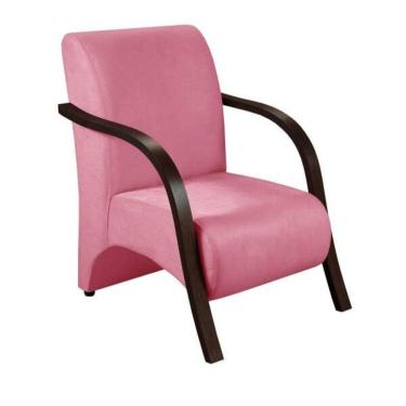 Imagem de Kit 4 Poltronas 1 Lugar Sevilha Braço Pé Alumínio Suede Rosa