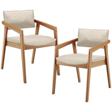 Imagem de Kit 02 Cadeiras Para Sala De Jantar Estar Living Giorgia L02 Linho Palha - Lyam Decor