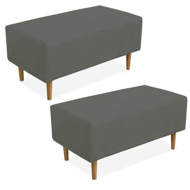 Imagem de Kit 02 Puffs Cléo W01 Pés Palito 90 Cm Suede Cinza