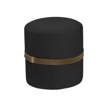 Imagem de Puff Decorativo Redondo Old Com Cinto Estofado Veludo Preto