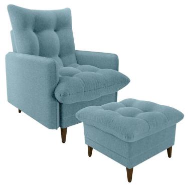 Imagem de Poltrona De Amamentaçao E Puff Montreal Boucle F495 Milani Store Azul