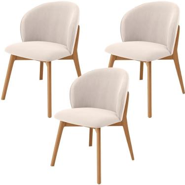 Imagem de Kit 03 Cadeiras De Jantar E Estar Living Estofada Mia L02 Suede Bege