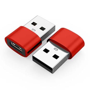 Imagem de Adaptador USB C fêmea para USB macho, conversor de cabo carregador tipo C para USB, Plug and Play de alta velocidade, compatível com vários dispositivos, pacote com 2/vermelho