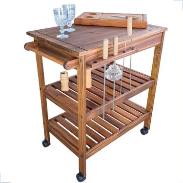 Imagem de Mesa Carrinho Churrasco Gourmet Madeira Resistente Industrial Com Rodas Estilo Rústico Restaurante Cozinha Jantar