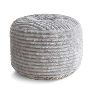 Imagem de INSPIRE CRAFTER Pufe macio, pufe de veludo cotelê com enchimento de espuma viscoelástica para descanso dos pés, banquinho redondo para sala de estar, escritório, 51 x 43 cm, cinza claro