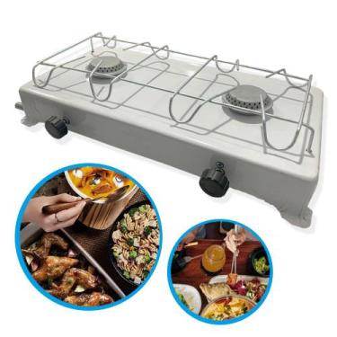 Imagem de Fogão Camping Campeiro Portátil A Gás Duas Bocas Forno Branco - JOLLY