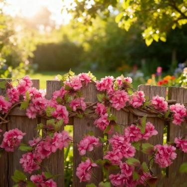 Imagem de 1 peça de flores de cerejeira artificial decoração de hera de videira falsa guirlanda adequada para decoração de casamento, apresentações de palco (rosa pêssego)