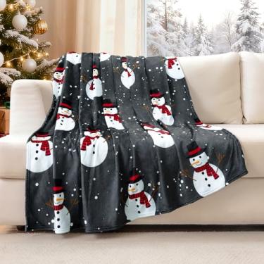 Imagem de OTOSTAR Manta de boneco de neve de Natal, cinza, cobertor de lã felpudo macio de Natal para sofá, cama, quente, inverno, 127 x 152 cm (cinza boneco de neve)