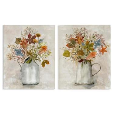 Imagem de Stupell Industries Autumn Bouquets Country Jugs Conjunto de arte de parede em tela de 2 peças, design de Carol Robinson, 76 x 61 cm