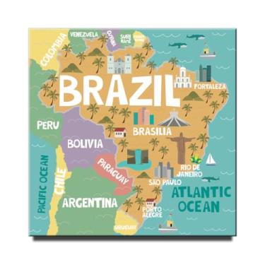 Imagem de Ímã de geladeira com mapa do Brasil, ímã de armário quadrado, lembrança de viagem do Rio de Janeiro, São Paulo