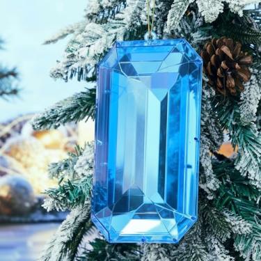 Imagem de Syhood Ornamento de joia de 24 cm com glitter para árvore de Natal, decoração de pendurar em árvore de Natal grande, para decoração de festa de Natal, casamento, feriado (azul escuro, retângulo)