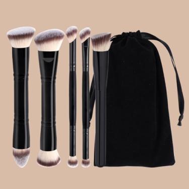 Imagem de 6 pincéis de maquiagem, cerdas macias, fáceis de limpar, adequados para contorno, sombra, base líquida e blush (preto)