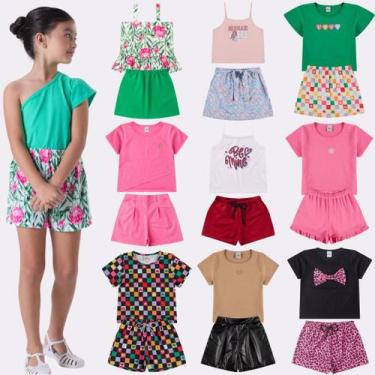 Imagem de Kit Sortido 4 Peças de Roupas Infantis Menina Verão- 2 Camisetas +2 Sh