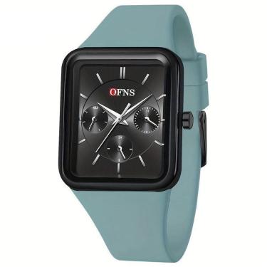 Imagem de Relógio Quadrado De Quartzo Feminino Da Ofns, à Prova D`água Azul