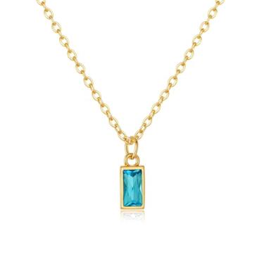 Imagem de YURZA Colar feminino com pedra do mês de nascimento banhado a ouro 14 quilates, zircônia cúbica, não mancha, moderno, standard, Metal, Zircônia cúbica