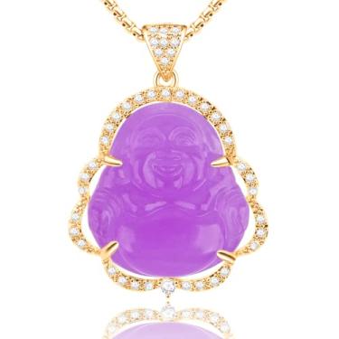 Imagem de ASGIFT Colar de Buda Rindo de Zircónia Cúbica Verde Jade Buda com Corrente Banhada a Ouro 18 K Colar de Buda da Sorte Joia Presente, Banhado a ouro, Ágata