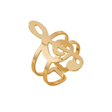 Imagem de Anel de notas musicais para mulheres e homens delicados amantes da música anéis ajustáveis elegantes de aço inoxidável dourado delicado clave aguda statemen banda aberta joia de formatura chique para