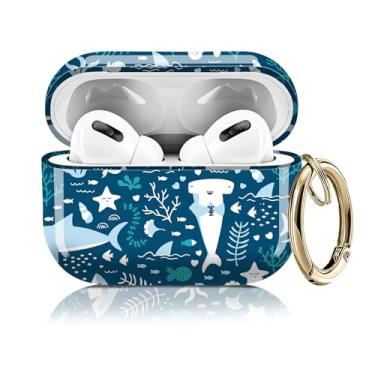 Imagem de Capa compatível com AirPod Pro 2ª/1ª geração 2023/2022/2019, capas fofas com chaveiro dourado para Air Pod Pro 2 e 1, para homens, mulheres e meninas (tubarão fofo)