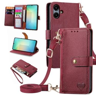 Imagem de Furiet Capa carteira para Samsung Galaxy A06 5G bolso com zíper bolsa com alça de ombro, suporte de couro PU flip fólio porta-cartões acessórios capa para celular Ao6 A 06 4G LTE mulheres meninas