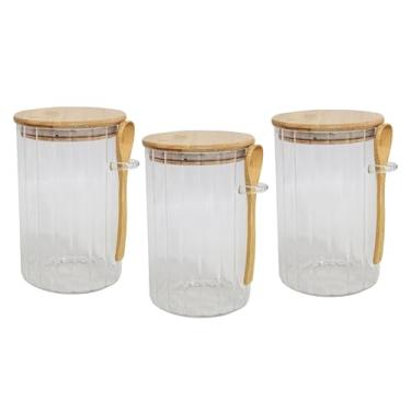 Imagem de Kit 3 Potes de Vidro Hermético 850ml com Tampa e Colher de Bambu
