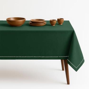 Imagem de HEIRLOOM COMFORT Capa de mesa verde floresta, 152 x 213 cm, 100% algodão, serve para 6 a 8 lugares, macia, durável, lavável, resistente a rugas, toalha de mesa retangular para jantar, celebrações de