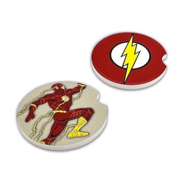 Imagem de Elektroplate Porta-copos automotivos de cerâmica oficialmente licenciado DC Comics The Flash Action & Symbol (6,5 cm de diâmetro) | Ajuste universal para carros, caminhões, SUVs e mais | Absorvente
