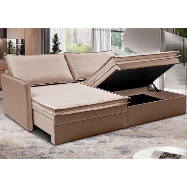 Imagem de Sofá Sem Caixa Retrátil Baú 1,55m Lounge Linho Bege Escuro Cama Inbox