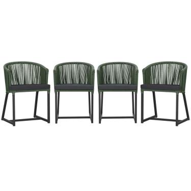 Imagem de 4 Cadeiras De Jantar Noronha Preta Corda Náutica E11 Trama Verde