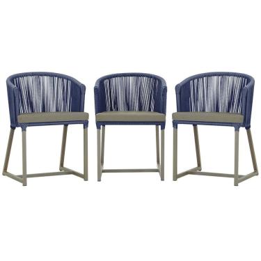 Imagem de 3 Cadeiras De Jantar Noronha Fendi Corda Náutica E8 Trama Azul
