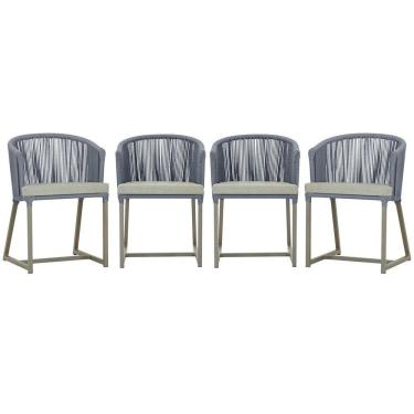 Imagem de 4 Cadeiras De Jantar Noronha Fendi Corda Náutica E3 Trama Prata
