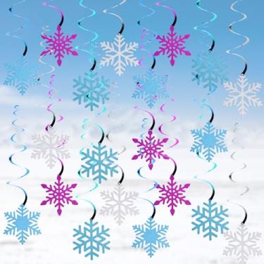 Imagem de 20 peças de decoração de flocos de neve de inverno, espirais para pendurar, estampa dupla face, floco de neve, guirlanda congelada do país das maravilhas para pendurar no teto, aniversário, inverno