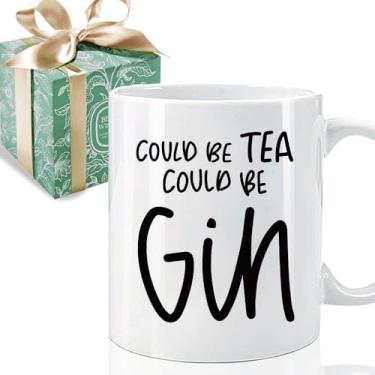 Imagem de Puouoonyi Presentes engraçados de gim para homens e mulheres - Caneca Could be Tea Could be Gin 325 ml, presentes para amantes de gim, presente de álcool para bebedores, presente de bar engraçado