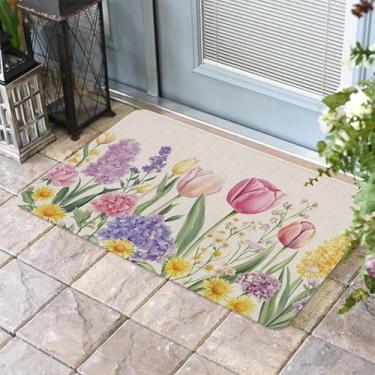 Imagem de Tapete de porta frontal Spring Wildflower para entrada externa, tapetes de boas-vindas absorventes antiderrapantes, capacho interno e externo para varanda, decoração de casa, 40 x 61 cm, planta em