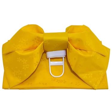 Imagem de Yellow Bow Traditional Kimono Cosplay Dress For Women, Floral Patterned Yukata, One Size Fits Most, Easy To Maintain, Ideal For Cosplay And Photoshoots