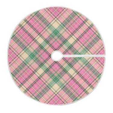 Imagem de Blueangle Saia de árvore de Natal xadrez verde rosa de 118 cm saia de poliéster macio para decoração de árvore de Natal (62)